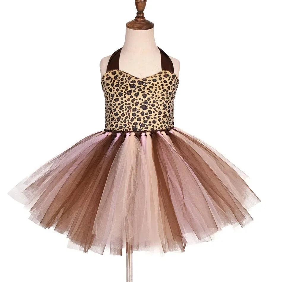 Halloween Animal Cosplay Costume for Children Forest Theme Cows Tiger Giraffe Leopard Zebra Tutu Dresses Performance Dance Sets