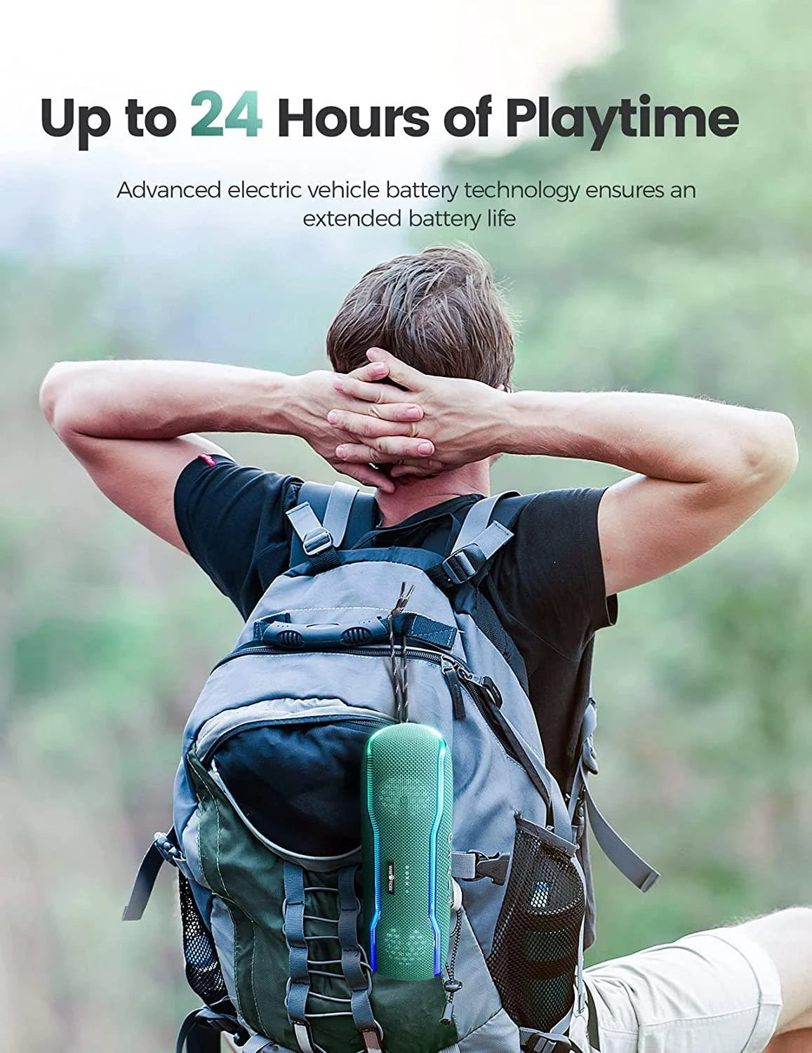 Altavoz Bluetooth WISETIGER para exteriores, resistente al agua IPX7, 25 W, BT5.3, estéreo envolvente con luces ecualizadoras pulsantes.