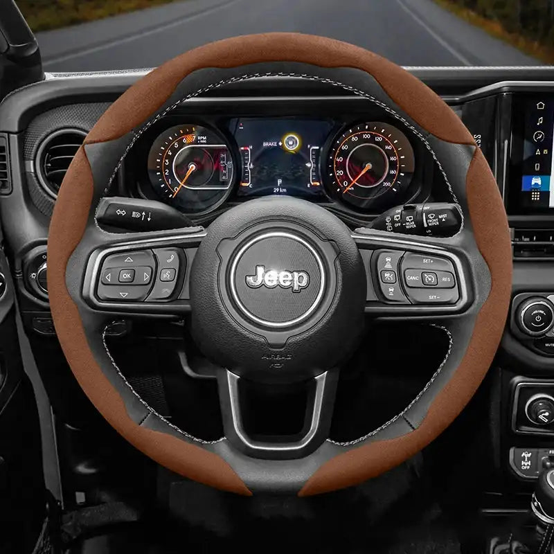 Funda de volante de gamuza a presión para Jeep Renegade Compass Wrangler JK JL Grand Cherokee WK2, accesorios WJ Portachiavi