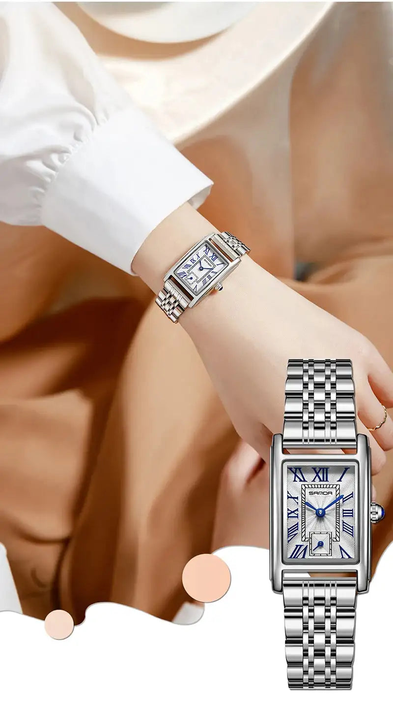 SANDA 1116 New Fashion 2024 Elegant Design Rectangle Dial Water Resistant Quartz Movement Business Women Analog Wrist Watch - Lootquake