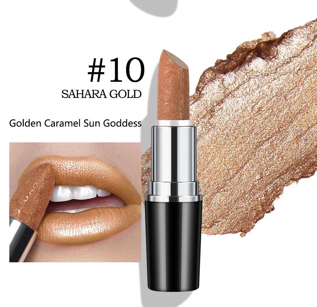 Fine Glitter Lipstick, Quicksand Gold Lipstick Non-sticky Non-fading Lipstick Pearlescent Long-lasting Silky Mermaid Lipstick