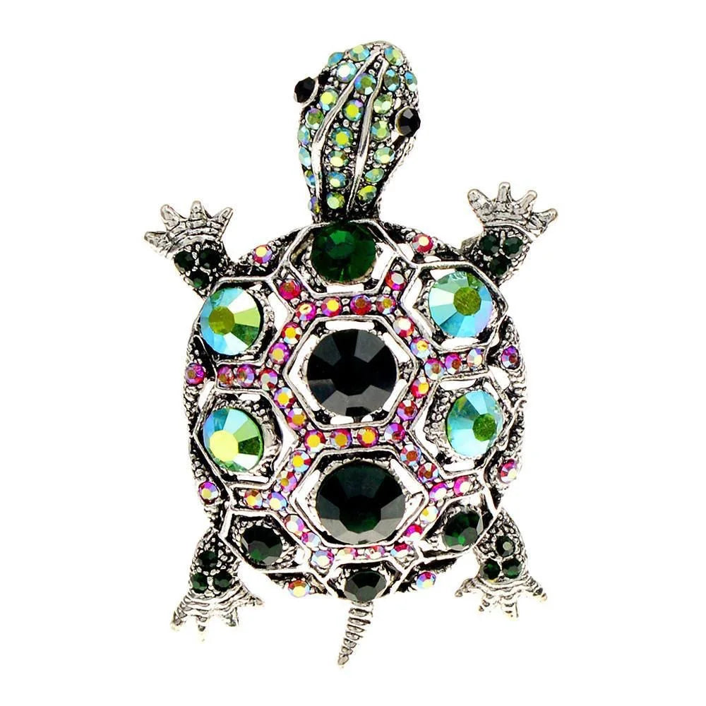 Diamond inlaid fashionable retro little turtle brooch - Lootquake