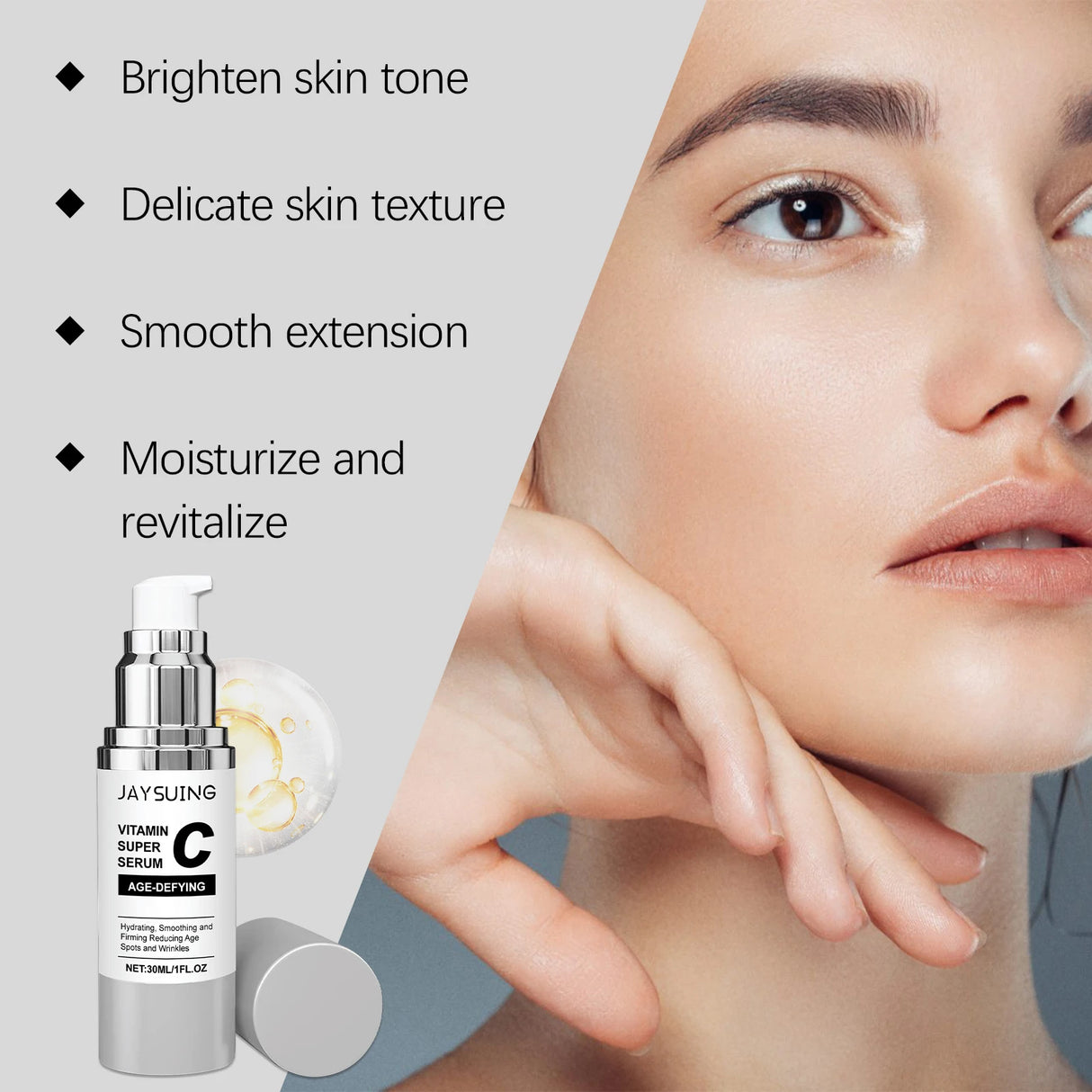 Esencia facial con vitamina C, diluye la pigmentación, alivia la sequedad, unifica el tono de la piel, hidrata de forma duradera y aclara.