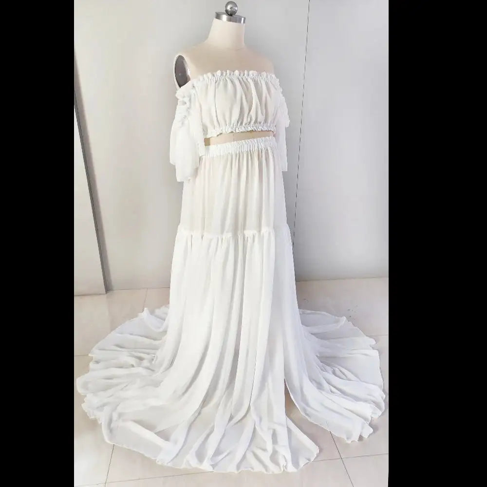 Maternity Dress For Photoshoot Pregnancy Off Shoulder Ruffled Semi Transparent Chiffon Long Dress Photography Dress For Women - Lootquake