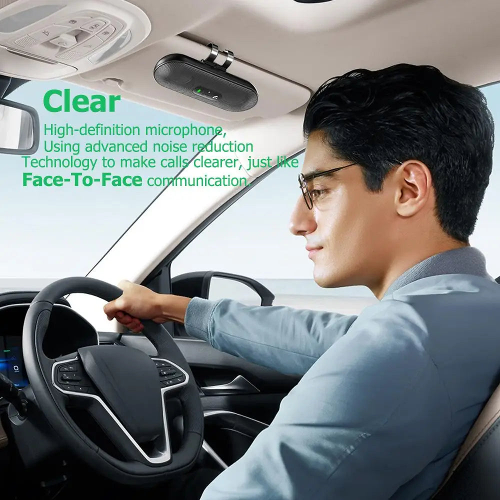 Altavoz Bluetooth 5.4, kit manos libres para coche, clip para visera, receptor de audio inalámbrico, altavoz, reproductor de música a todo volumen, micrófono dual