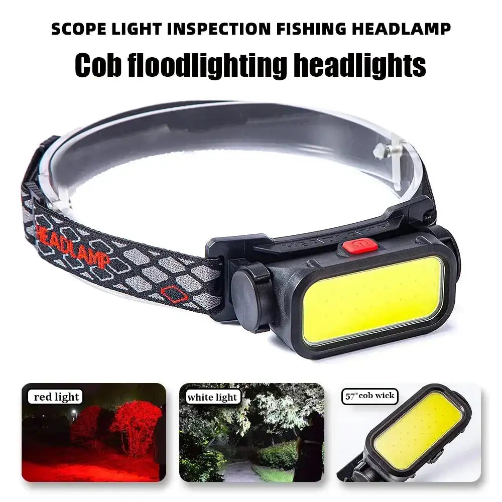 COB Headlight Portable Headlamp With Built-in 18650 Battery Flashlight USB Rechargeable Outdoor Camping Fishing Climbing Lantern - Lootquake