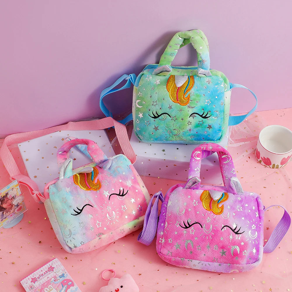 Plush Unicorn Single Shoulder Crossbody Bag for Children's Coin Purse Girl Travel Handbag Cute Student Gift Storage Pencil Bags - Lootquake
