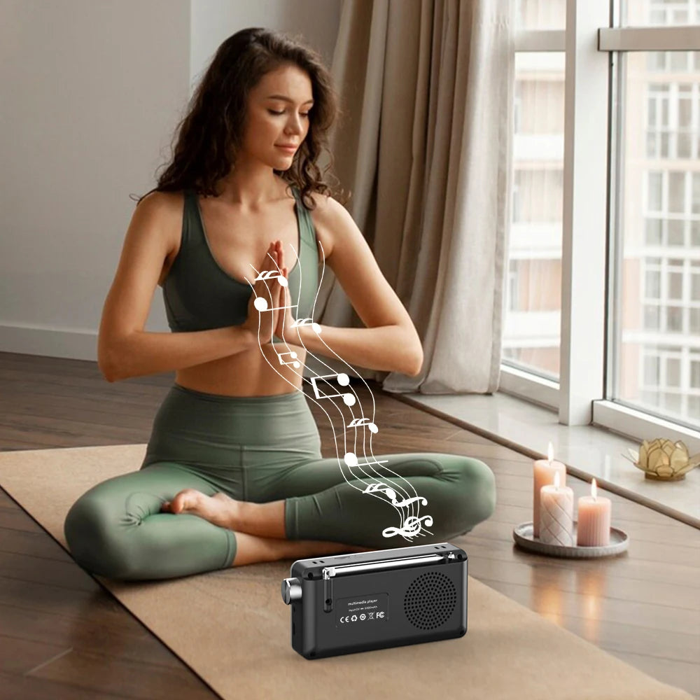 Altavoces inalámbricos Bluetooth 5.4 de 87,5-108 MHz, radio FM portátil para exteriores, reproductor de música MP3, compatible con auriculares, tarjeta TF, reloj con vídeo.