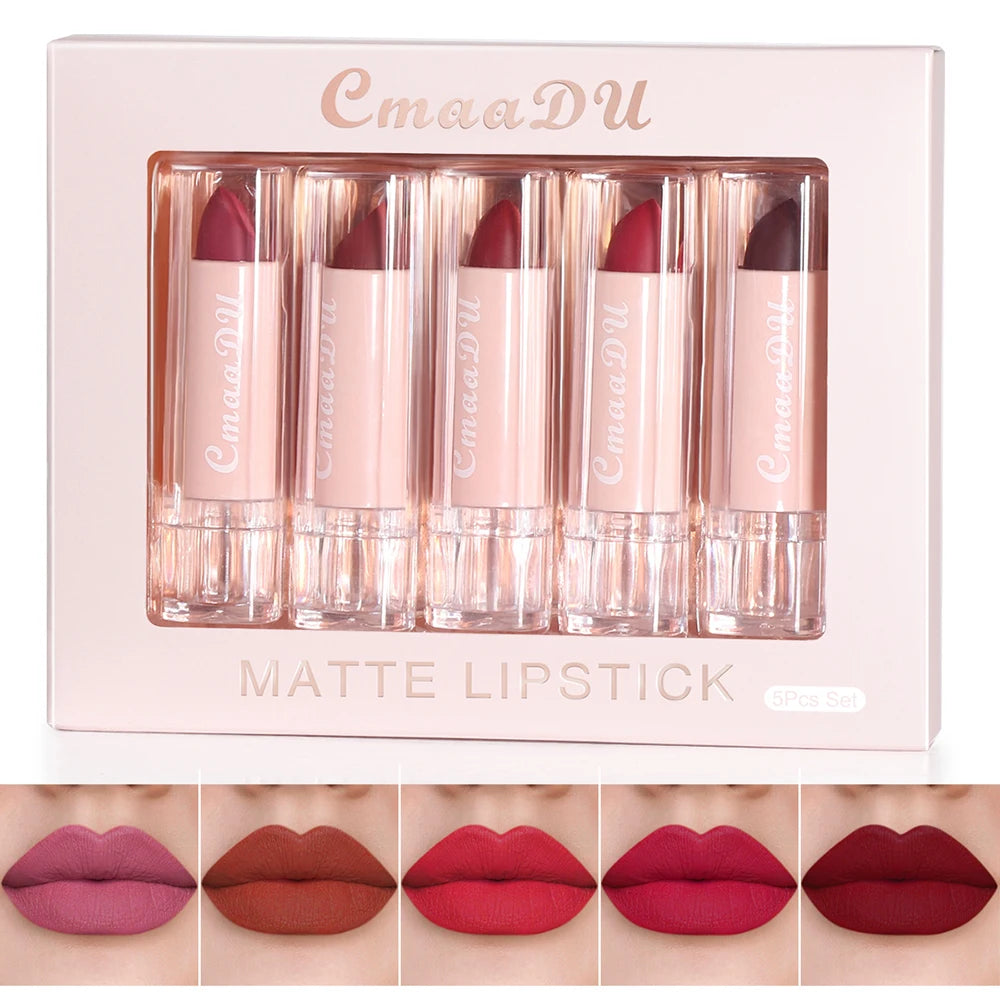 Juego de 5 labiales mate, brillo de labios hidratante, duradero, maquillaje fácil, tonos clásicos de moda para citas diarias, regalo exquisito.