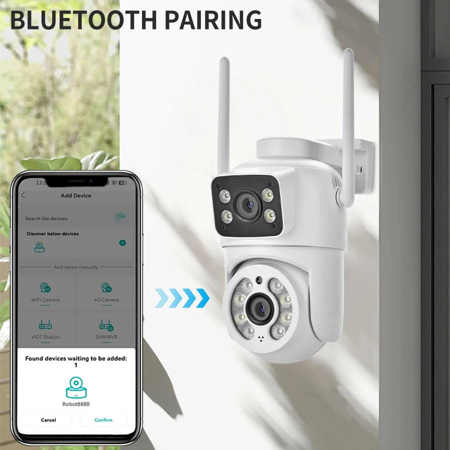 Caméra de surveillance extérieure étanche 4MP, double objectif, double écran, suivi automatique, vidéo IP, Wifi, PTZ, CCTV, audio bidirectionnel, ICSEE