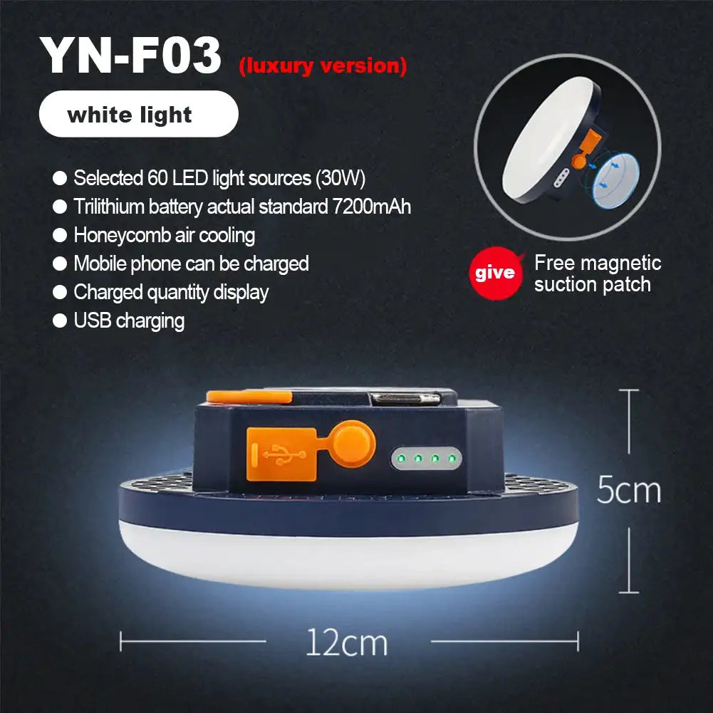 Linterna LED portátil de emergencia de 7200 mAh para mercado nocturno, luz para tienda de campaña, recargable, para exteriores, para acampar, lámpara de bombilla, linterna para el hogar