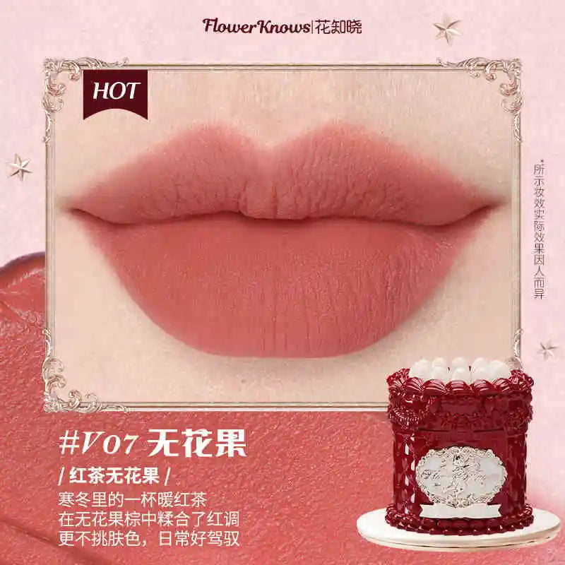Flower Knows Strawberry Rococo Series Cloud Lip Cream Gloss à lèvres longue tenue Velvet Lip Tint Rouge à lèvres pour femmes Cosmétique