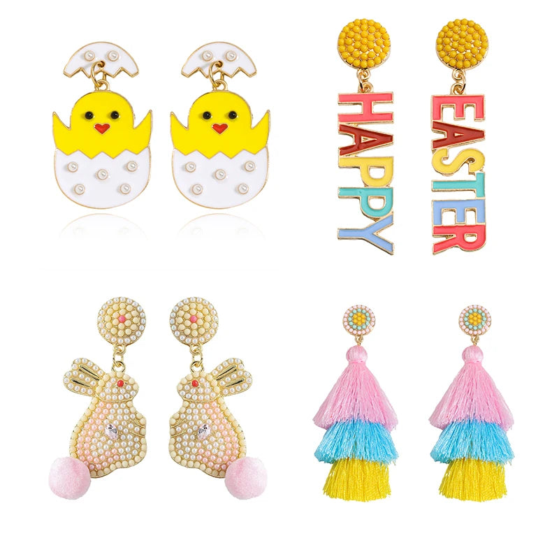 Best Lady Easter Earrings Alloy Pearls Rabbit Egg Shells Chicken Letters Tassels Various Options For You To Match - Lootquake