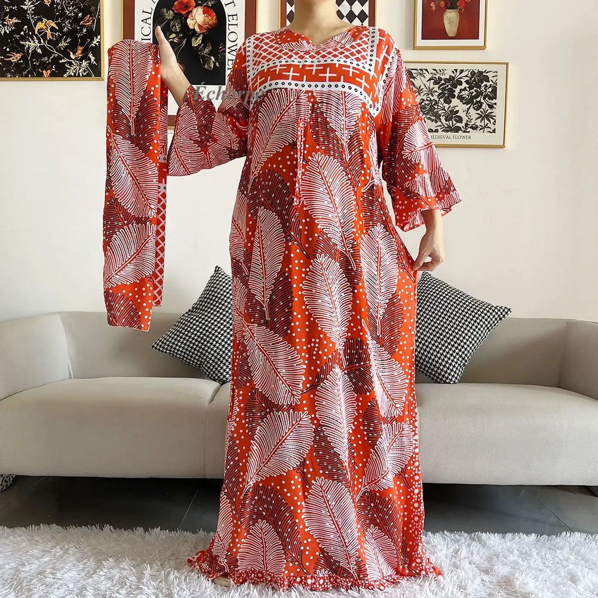 New Style African Dashiki Print Long Sleeve Loose Cotton Elegant Women Abaya Long Dress Summer Maxi Casual Dresses Vestidos - Lootquake