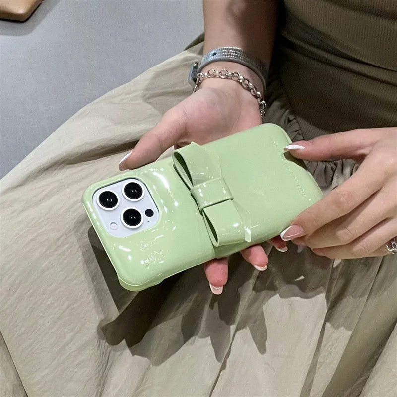 Candy Color Cute Bowknot Phone Case For iPhone