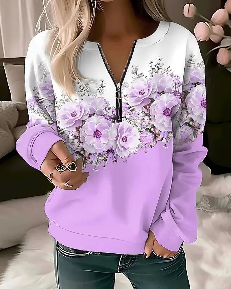 Women's Hoodies Women Fashion Floral Hoodies Flower Painting Sweatshirt Zip Up Hoodie Oversized Sudaderas Harajuku Coats Elegant - Lootquake