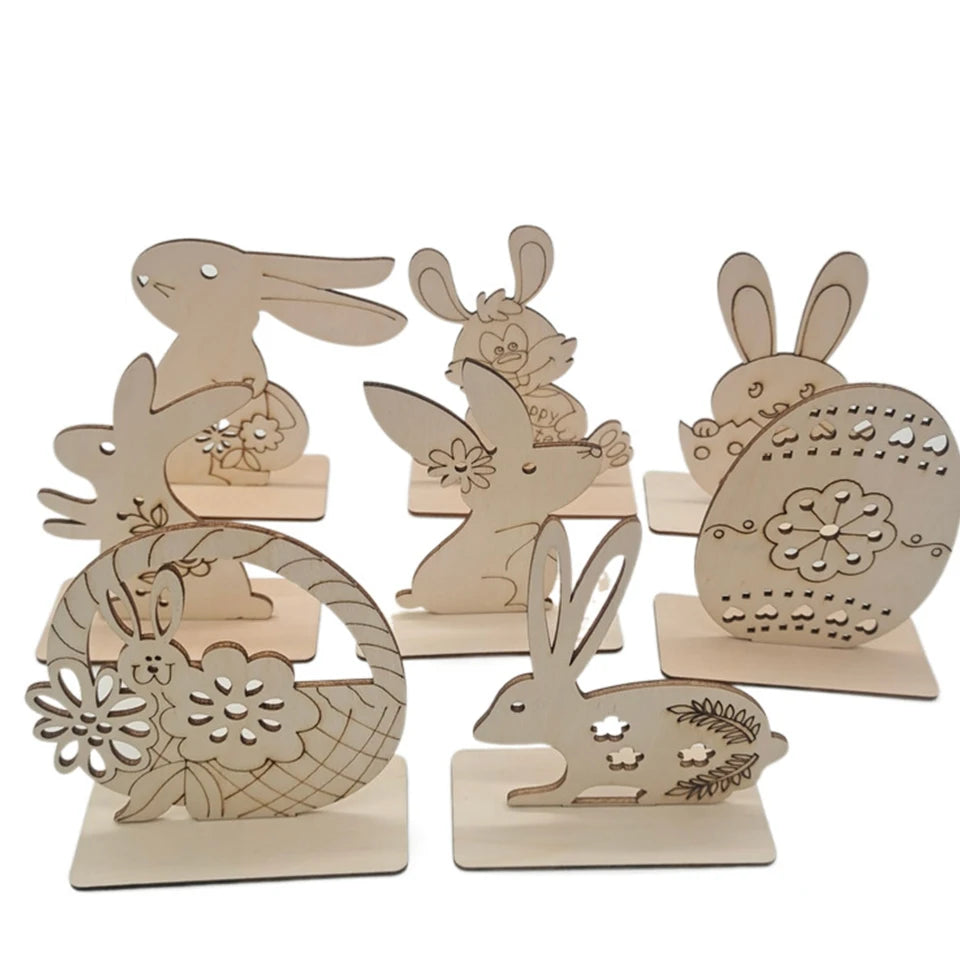 1pc Easter Wooden Egg Ornament Hollowed Rabbit Crafts For Easter Home Table Decorations Kids Handmade DIY Painting Gifts Supply - Lootquake