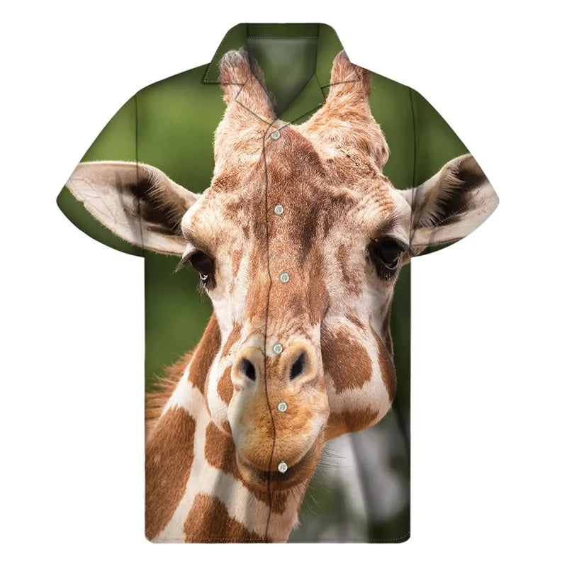 3D Printed Black And White Giraffe Pattern Hawaii Shirts Mens Short Sleeve Big Size Beach Shirts Funny Giraffe Party Blouse Tops - Lootquake