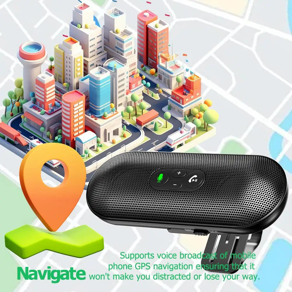 Altavoz Bluetooth 5.4, kit manos libres para coche, clip para visera, receptor de audio inalámbrico, altavoz, reproductor de música a todo volumen, micrófono dual