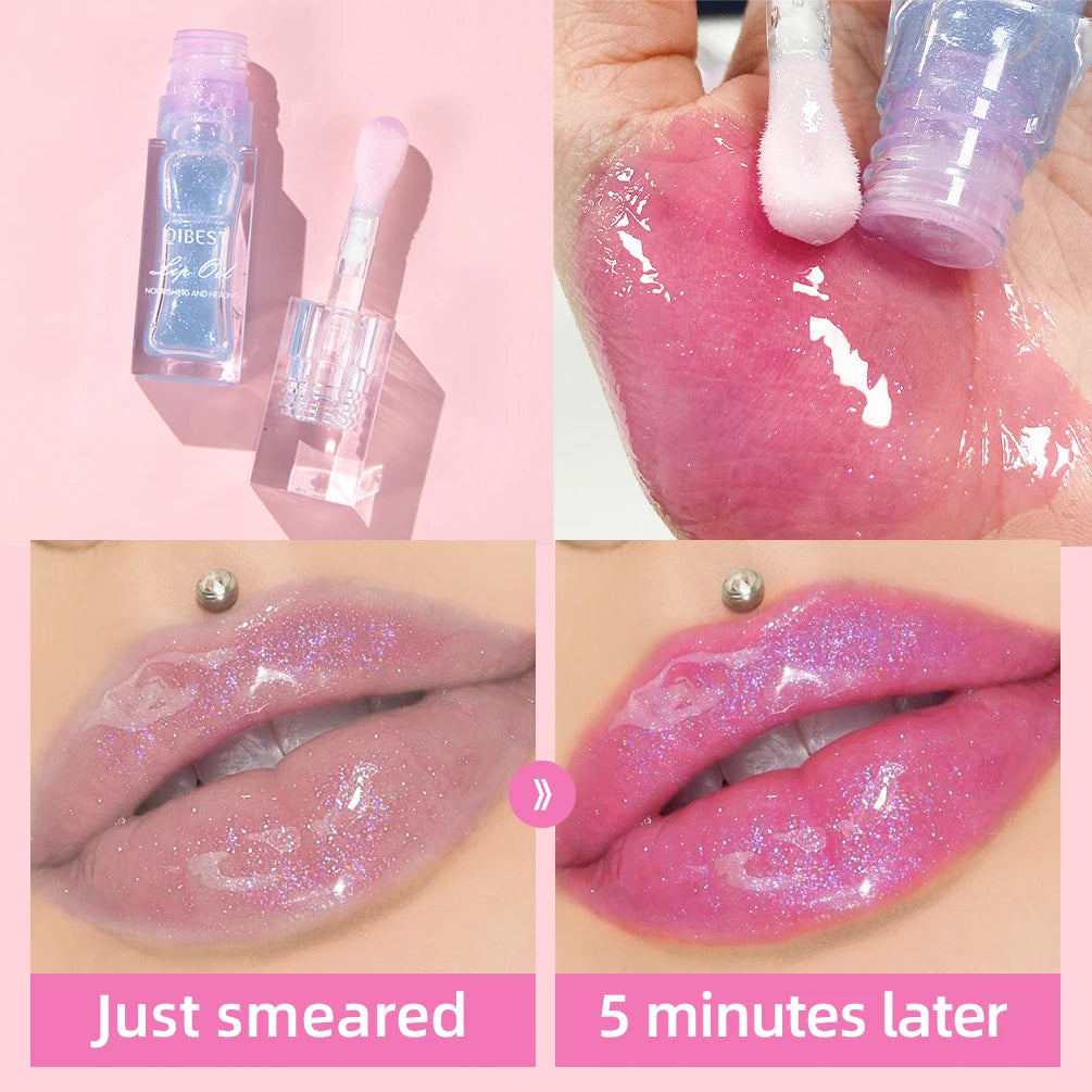QIBEST - Bálsamo labial mágico con cambio de color cálido, brillo labial transparente, hidratante, brillo labial brillante, cosméticos para labios
