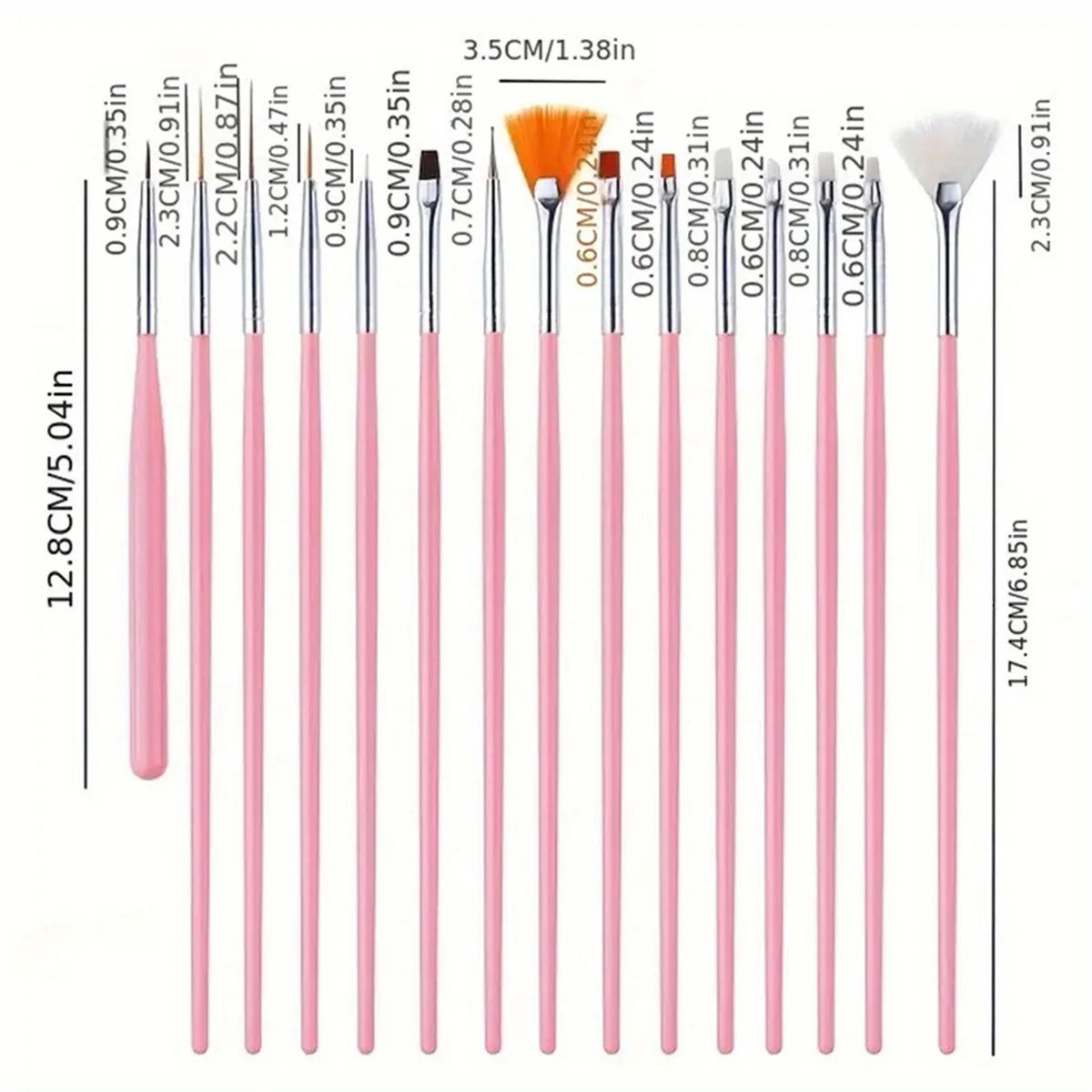 Juego de 20 pinceles para diseño, pintura, dibujo, tallado, punteo y manicura. Esmalte UV en gel acrílico sin perfume.