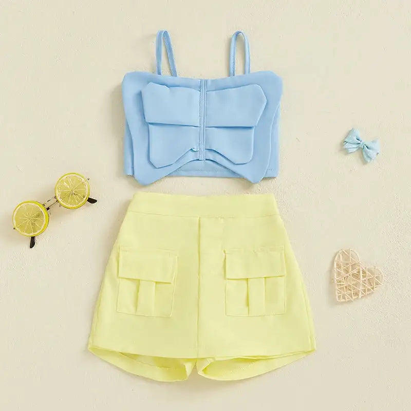 Adorable Baby Girl Sleeveless Top and Shorts Set with Cute Butterfly Print for Summer Outfit 2 Pieces Set - Lootquake