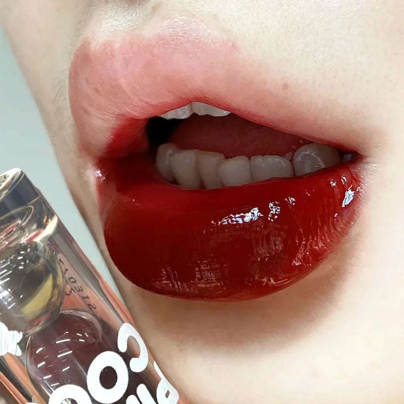 Lápiz labial líquido rojo oscuro con efecto espejo, color marrón rojizo, hidratante ligero, antiadherente, con alta pigmentación, maquillaje cosmético para labios.