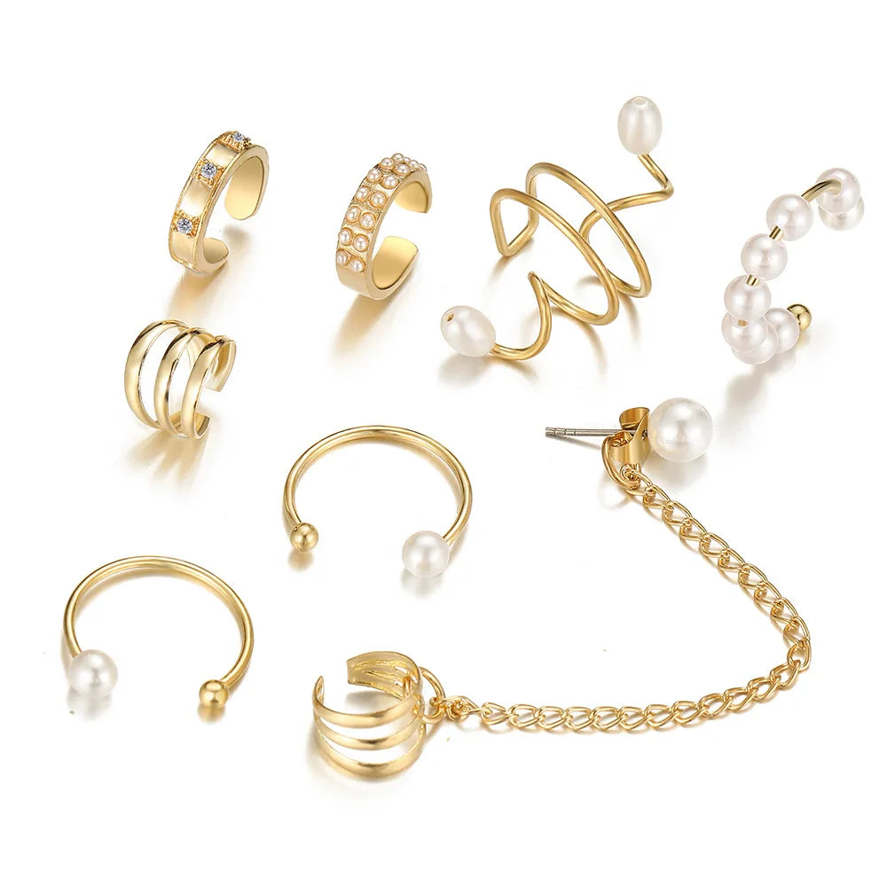 LATS Gold Color Leaves Ear Cuffs, Black Non-Piercing Ear Clip Earrings for Women & Men - Lootquake