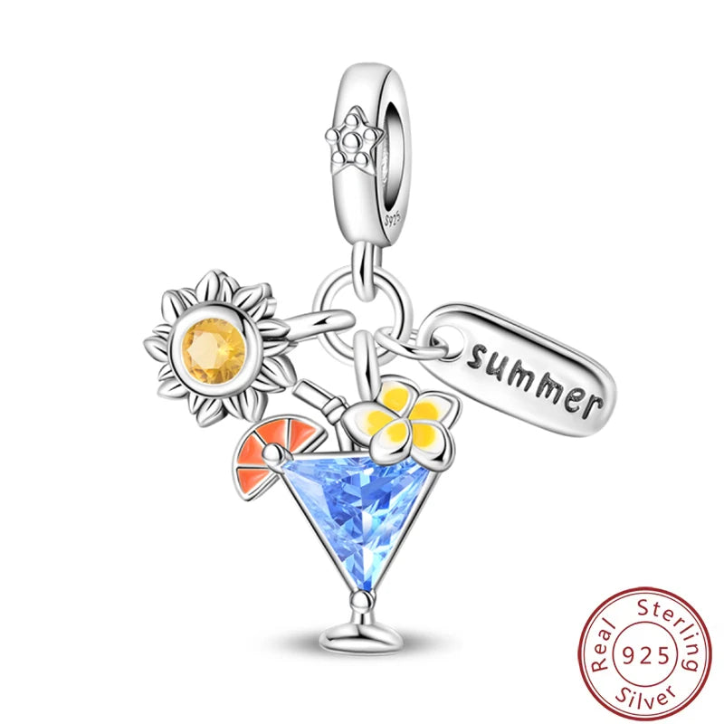 Ensemble de trois breloques en argent sterling S925, perles de 3 mm, motif princesse, golf, hamster, appareil photo, voyage, fabrication de bijoux fins