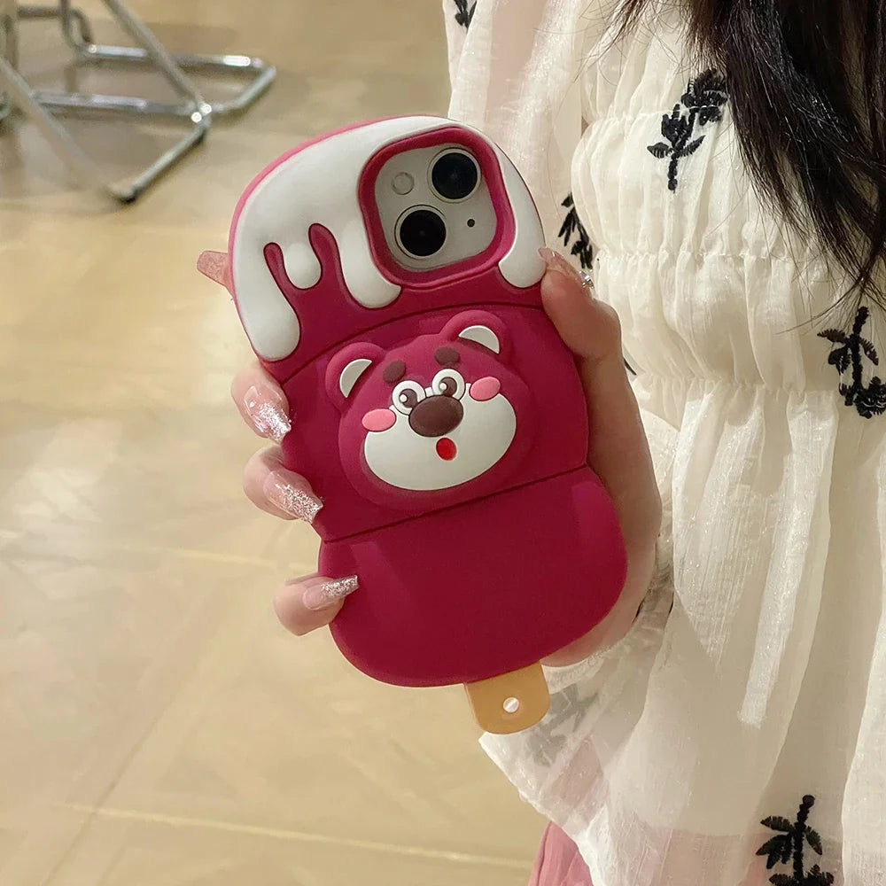 Funda de goma suave para teléfono con diseño de oso Cinnamoroll y helado
