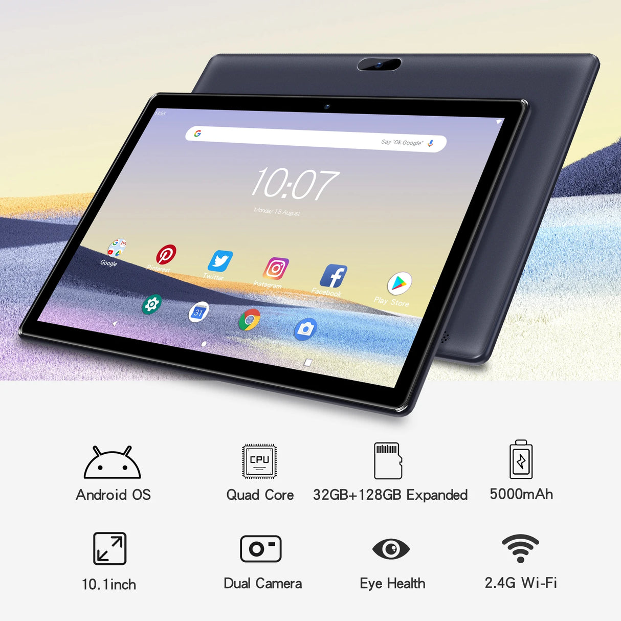 Tableta PRITOM Android 10 de 10,1 pulgadas, 2 GB de RAM, 64 GB de ROM, procesador de cuatro núcleos, pantalla IPS HD, cámara trasera de 8,0 MP, WiFi