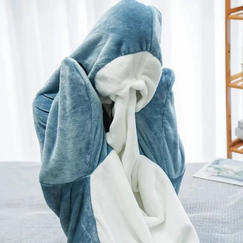 Shark Blanket Adult Cartoon Sleeping Bag Shark Onesie Sleeping Bag Pajama Hooded Warm Flannel Funny Homewear Winter Warm Blanket