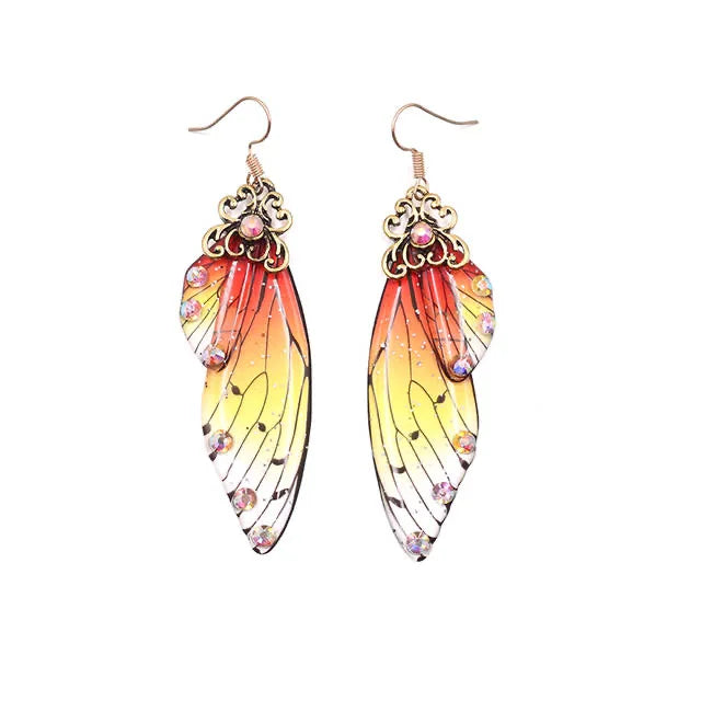 New Handmade Fairy Simulation Wing Earrings Insect Butterfly Wing Drop Earrings Foil Rhinestone Earrings Romantic Bridal Jewelry - Lootquake