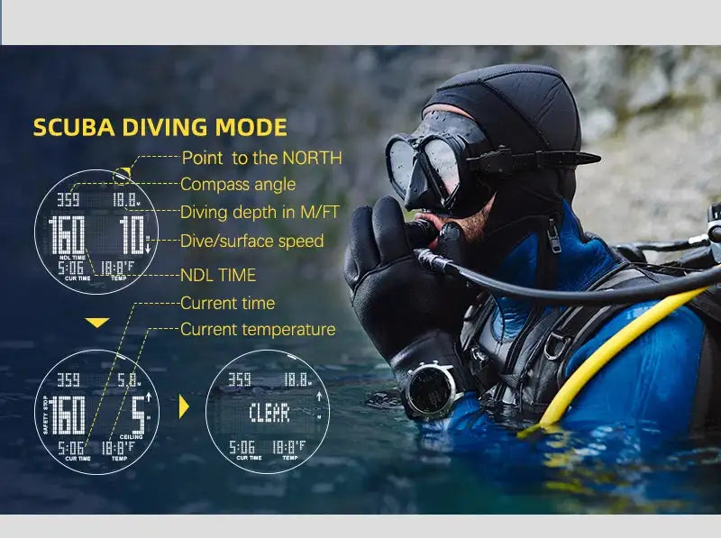 Men Dive Computer Watch Waterproof 100M Smart Digital Free Diving Watches Barometer Compass Temperature Clock - Lootquake