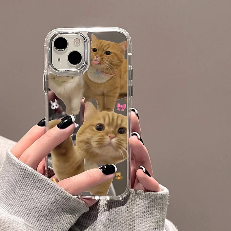 Funda para teléfono con espejo suave y bonito gato