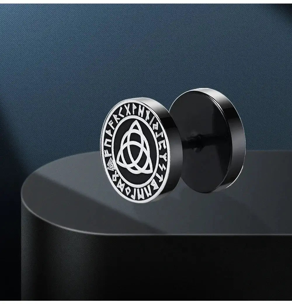 Gothic Norse Viking Runes Stud Earrings for Men Boys,Rock Punk Stainless Steel Valknut Wolf Head Compass Celtic Knot Earrings - Lootquake