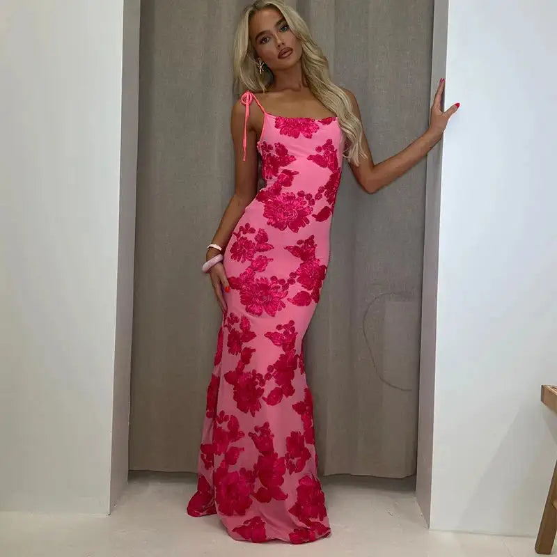 3D Flowers Mesh Patchwork Maxi Dresses Women Sleeveless Embroidered Floral Long Dress Elegant Evening Party Wedding Gowns - Lootquake