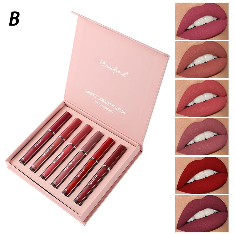 Coffret de 6 rouges à lèvres mats, brillants à lèvres lisses et durables, waterproof et hydratants, coffret cadeau pour les fêtes
