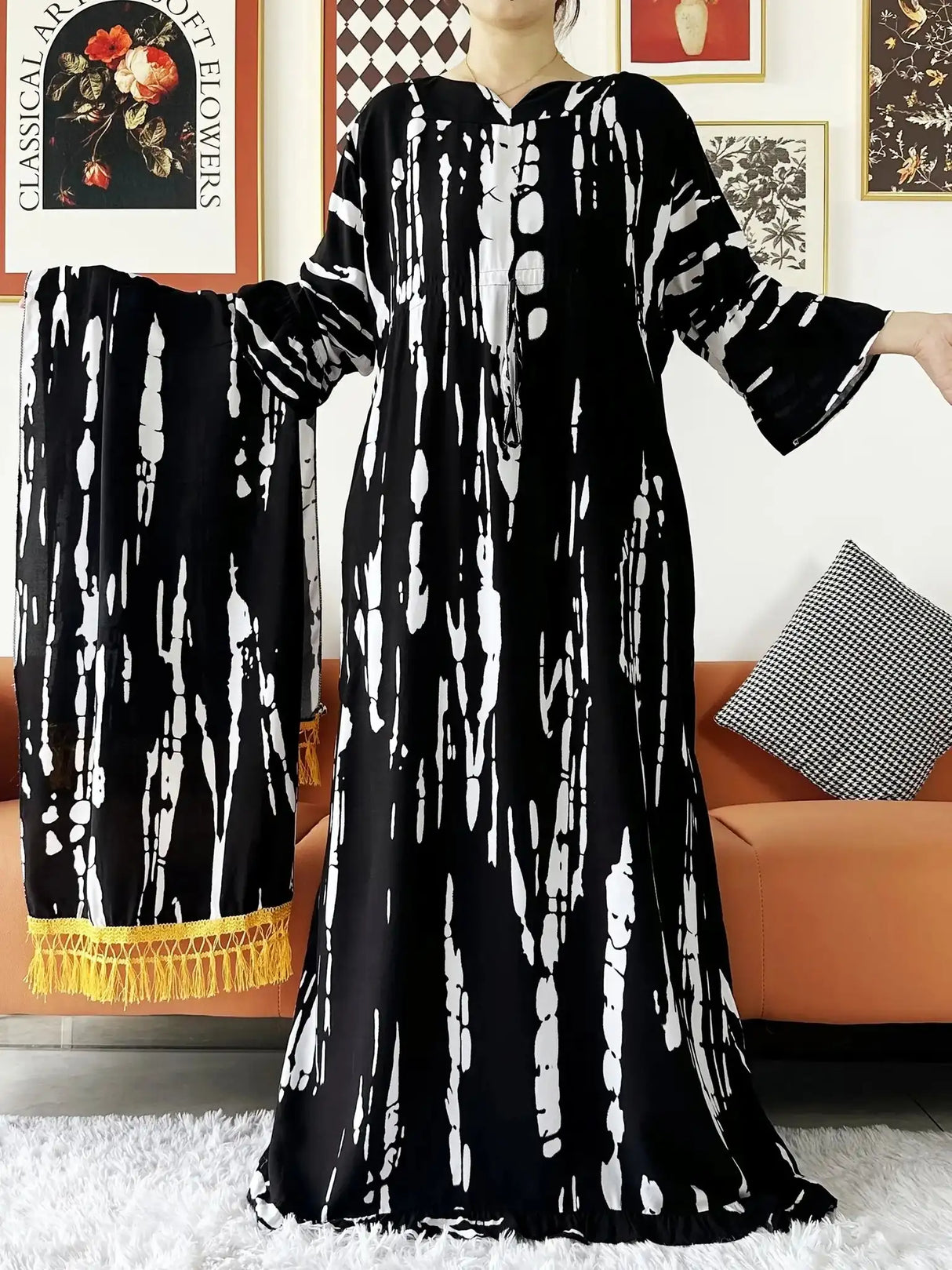 New Style African Dashiki Print Long Sleeve Loose Cotton Elegant Women Abaya Long Dress Summer Maxi Casual Dresses Vestidos