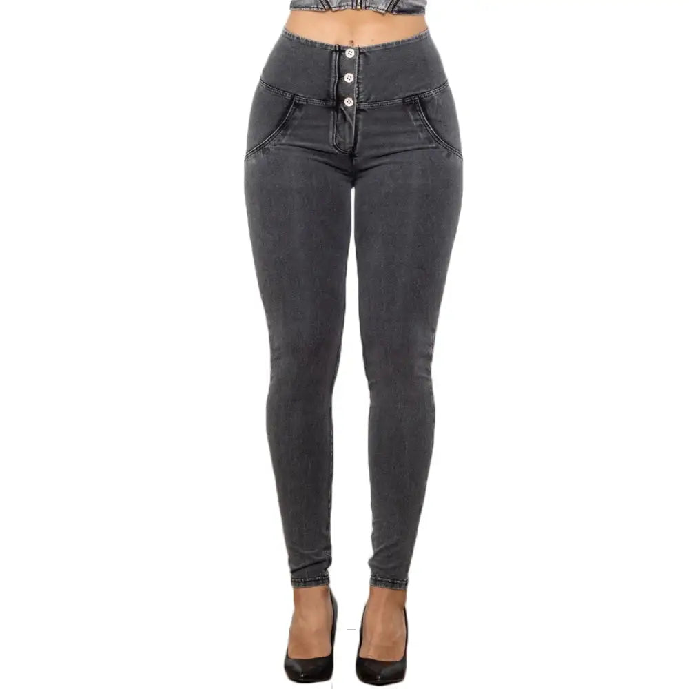 Shascullfites Melody Grey Lift Jeggings Button Up Women Jeans Butt Lift Jeans Women Pants Shaping Jeans High Waist Pencil Pants - Lootquake