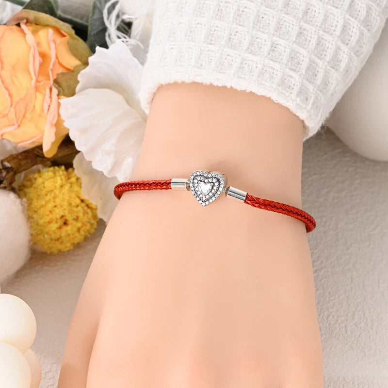 VAMO Original Sparking Zircon Heart Bracelet Real 100% 925 Sterling Silver Fit Brand Charm Beads Fashion Women Bracelet Jewelry - Lootquake