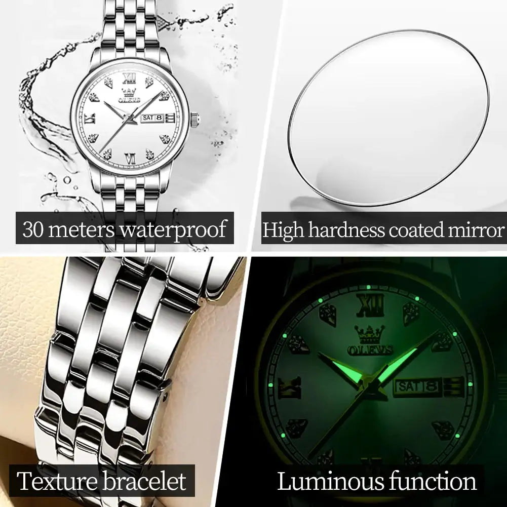 OLEVS Luxury Brand Quartz Watch for Women Stainless Steel Waterproof Ladies Wristwatch Fashion Diamond Dial Women's Watch New In - Lootquake