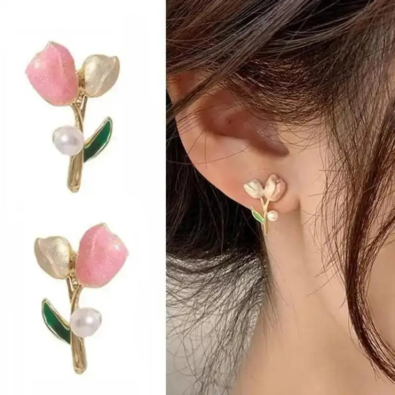 Boucles d'oreilles à tige en argent 925, motif fleur de camélia, tendance coréenne, bijoux pour femmes, noir et blanc, cadeau idéal, 2025