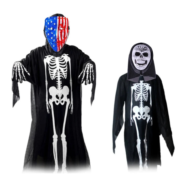 scary halloween costumes adults fantasia cosplay masque LED scream ghost horror mask children black skeleton costume suit