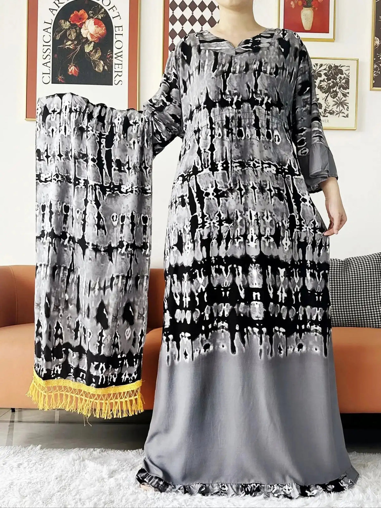 New Style African Dashiki Print Long Sleeve Loose Cotton Elegant Women Abaya Long Dress Summer Maxi Casual Dresses Vestidos