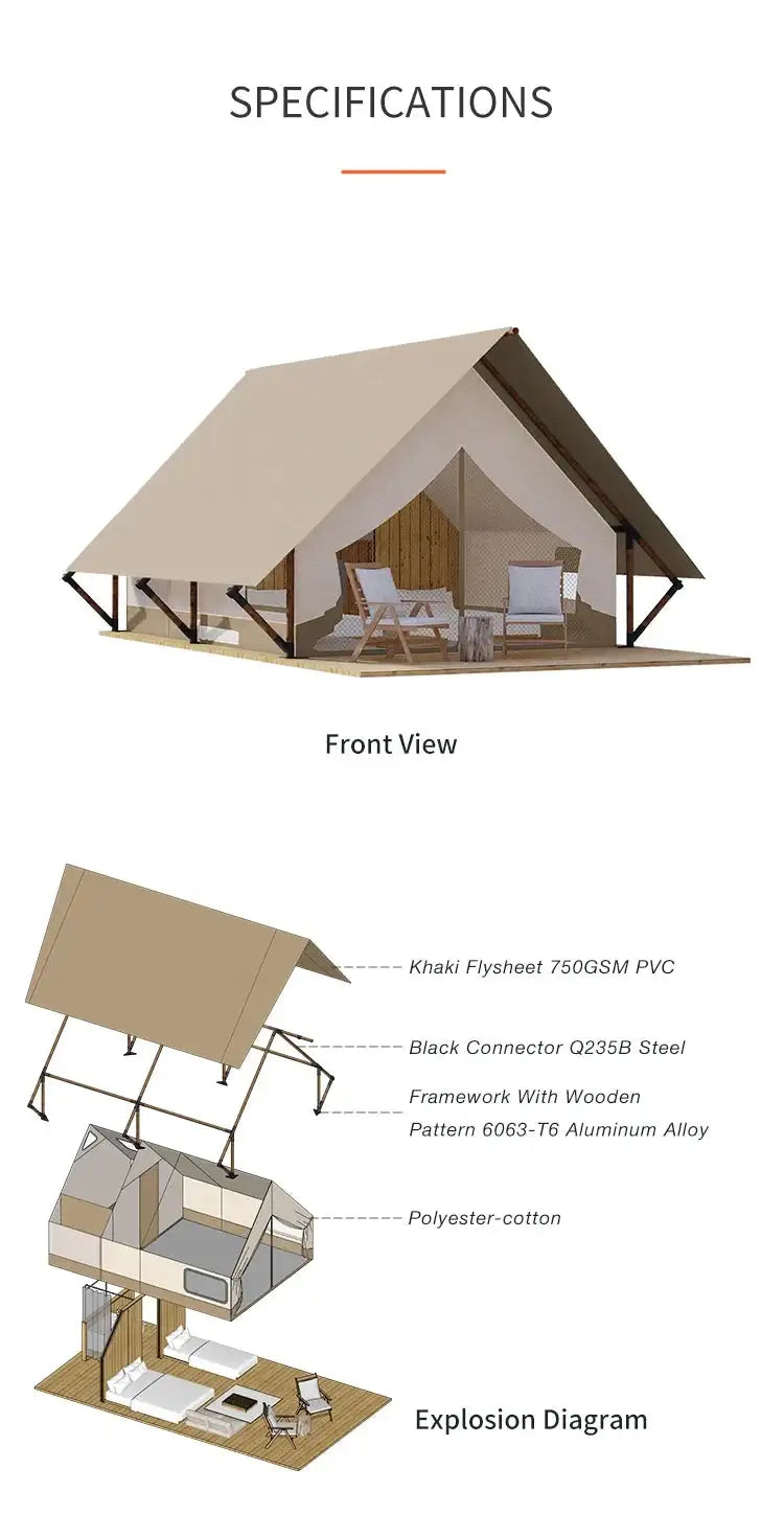 Hunted Tent Safe Sturdy 900D Oxford Cloth Wood Safari Hotel Tent Glamping Four Seasons Cabin Tiny Safari Tents Chinese Suppliers - Lootquake