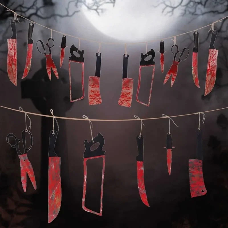 1-4Set Bloody Halloween Banner Horror Hanging Decoration for Haunted House Movie Theme Birthday Carnival Party Halloween Gift