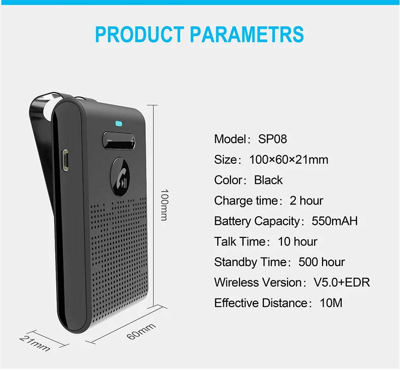 Altavoz Bluetooth 5.4, kit manos libres para coche, clip para visera, receptor de audio inalámbrico, altavoz, reproductor de música, accesorios para coche