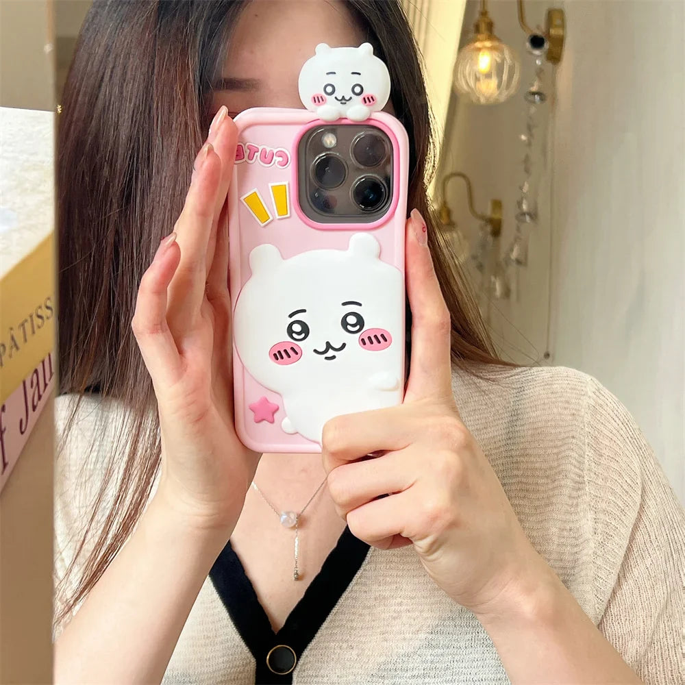 Cartoon Cute Chiikawa Hachiwares Usagis Stereoscopic Phone Case
