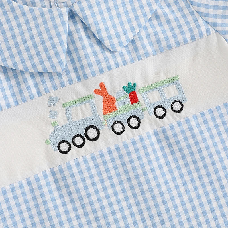 Infant Easter Bunny Romper Sleeveless Round Neck Train Embroidery Jumpsuit Baby Boy Newborn Playsuit Outfit Costume - Lootquake